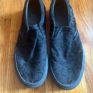 Vans Black Floral Slip-Ons